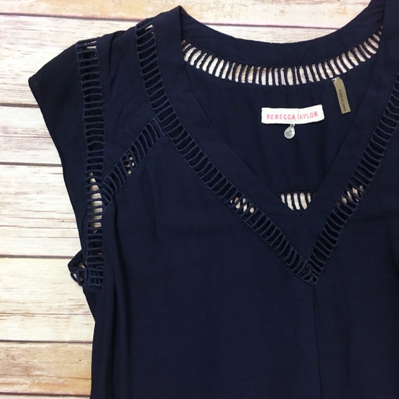 Rebecca Taylor Crochet Cut Out Blouse in navy - Picture 5 of 7